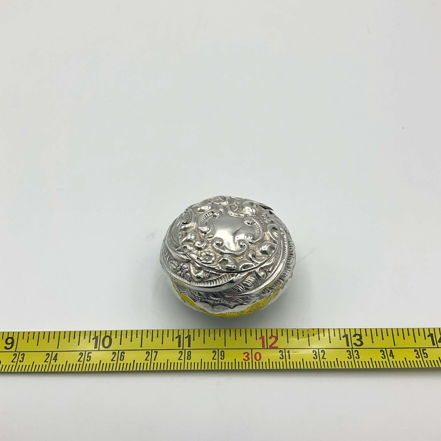 Antique 1902 Embossed Solid Silver Pill Box