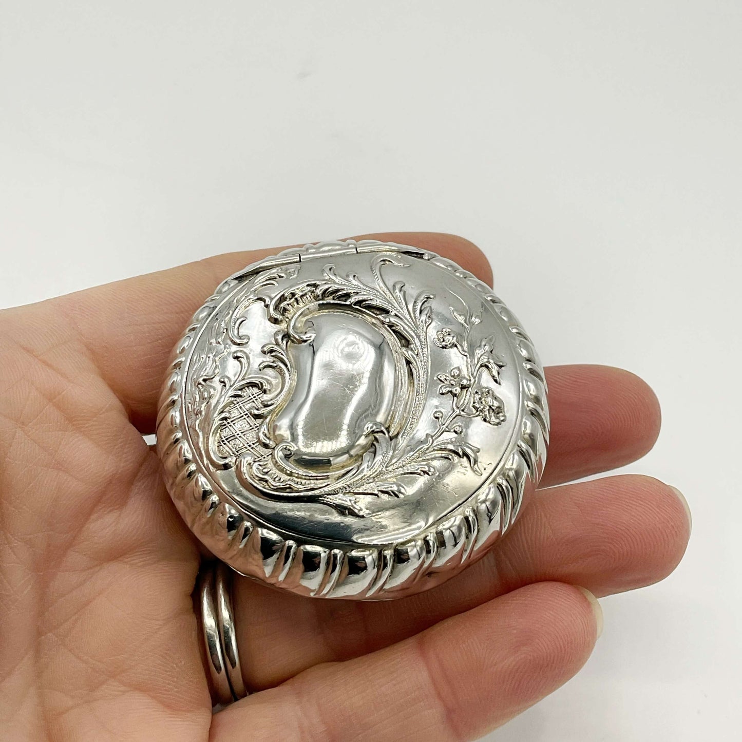 Antique 1897 Embossed Solid Silver Pill Box