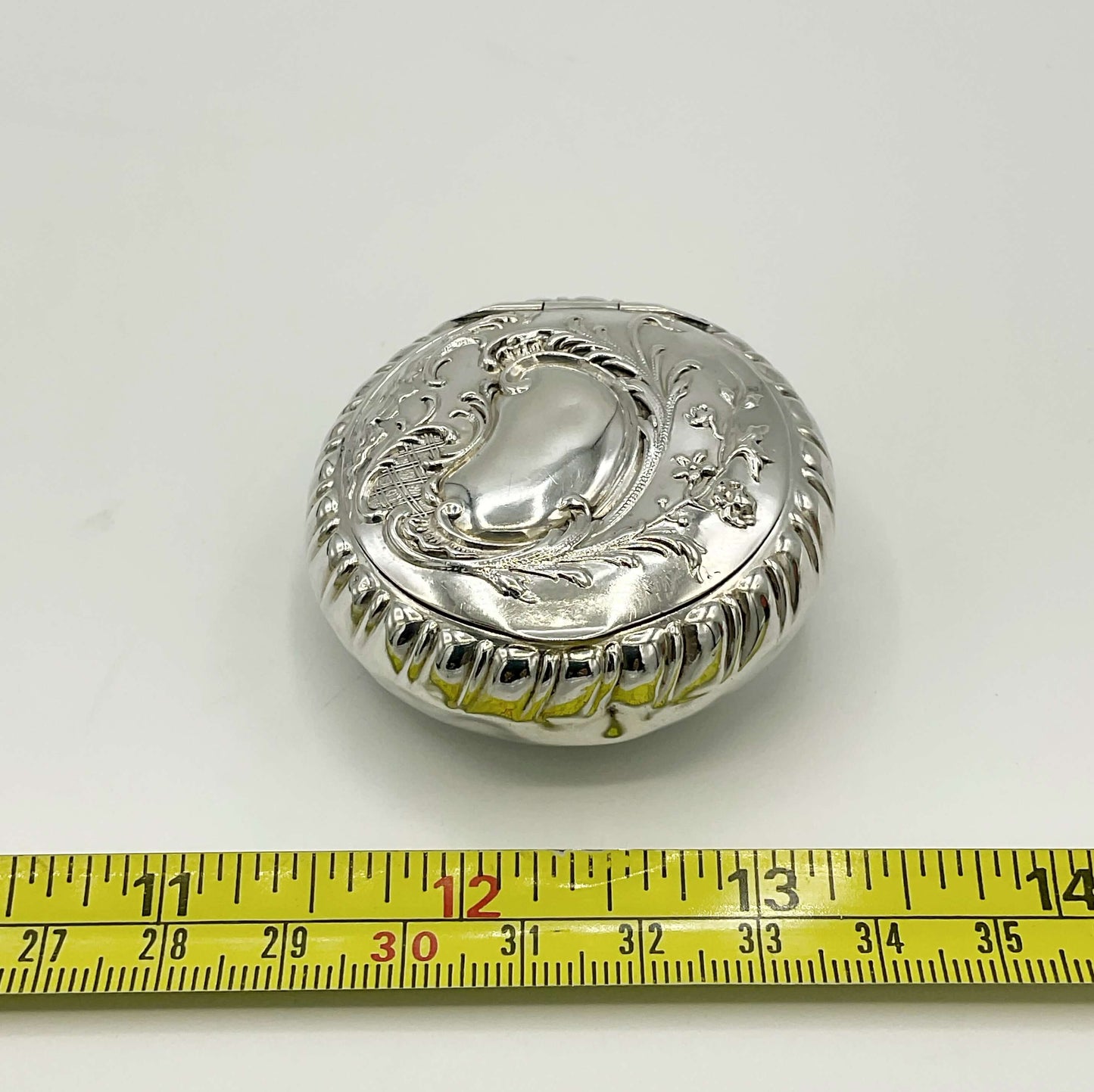 Antique 1897 Embossed Solid Silver Pill Box