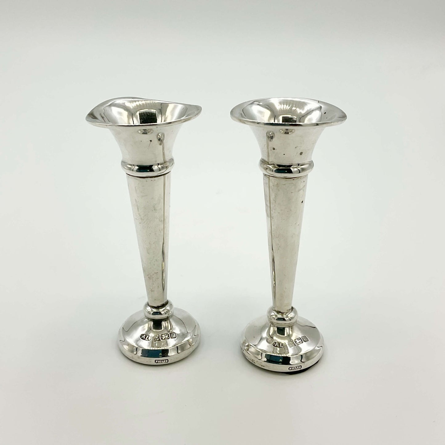 Pair of Small Sterling Silver Spill Vases