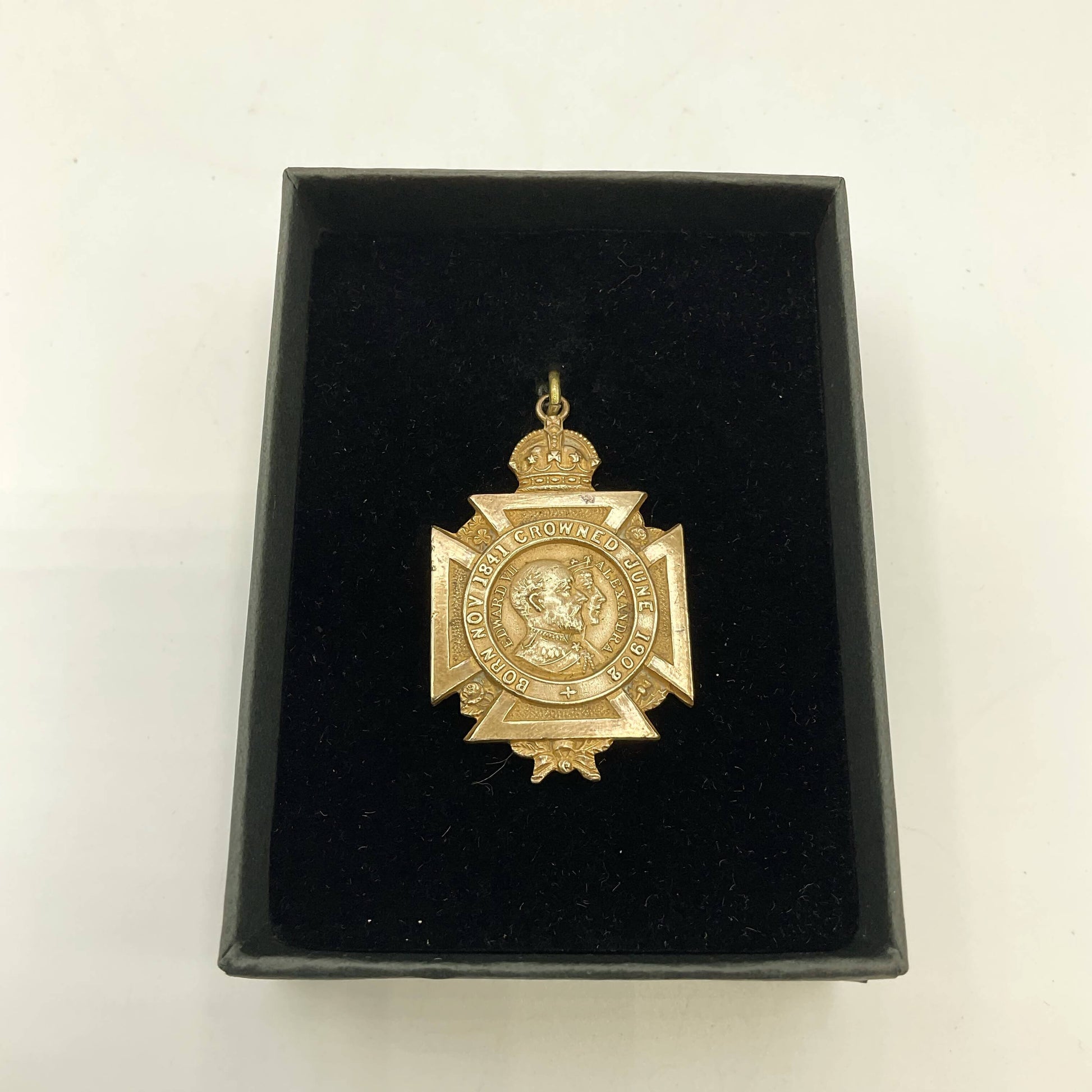 Brass 1902 coronation medal in black box