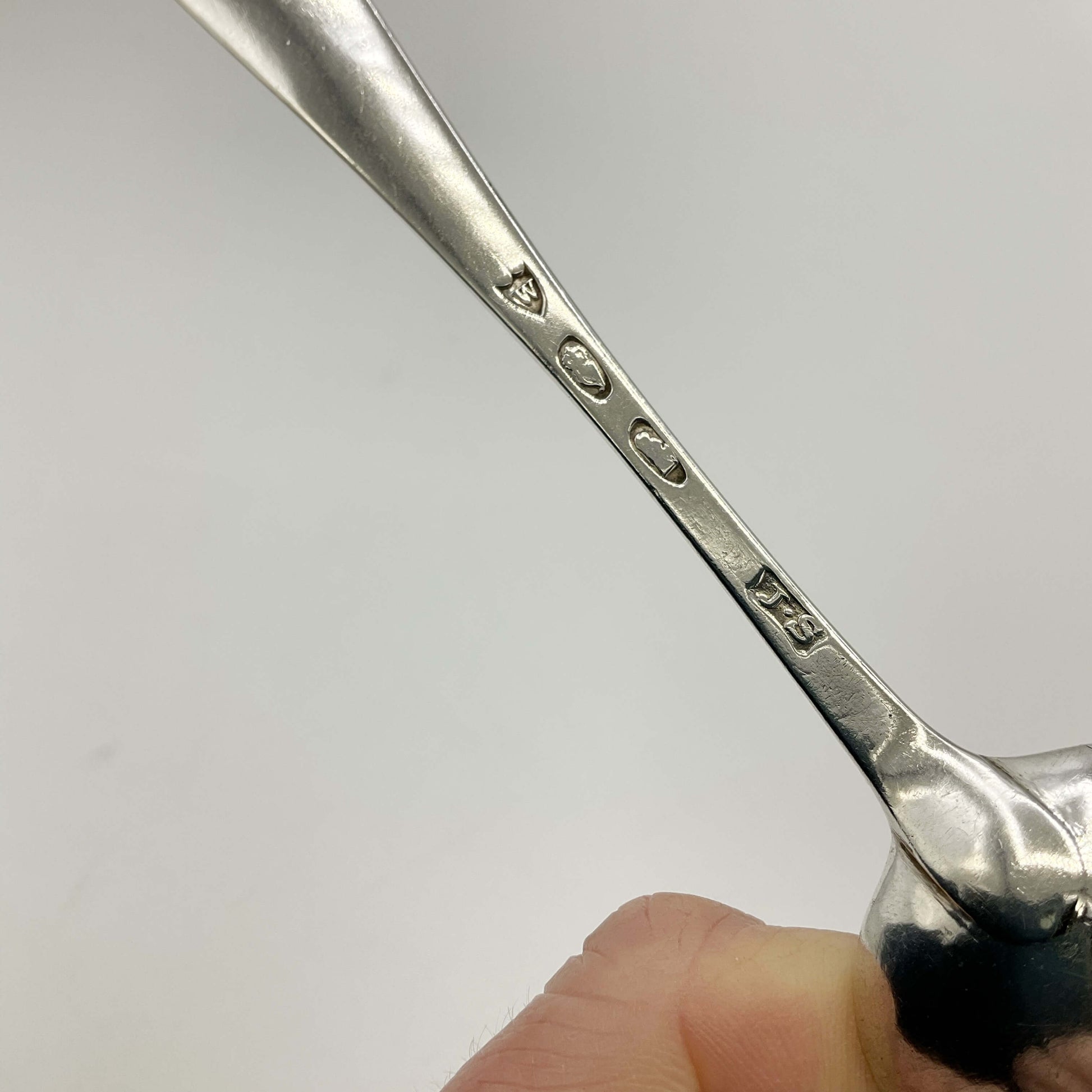 Dublin hallmarks on back of silver spoon handle 