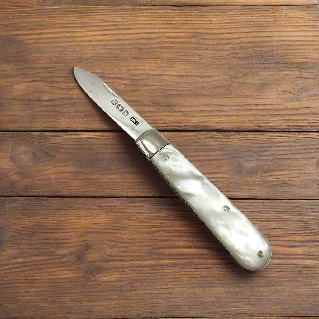 Silver fruit knife on a wood table