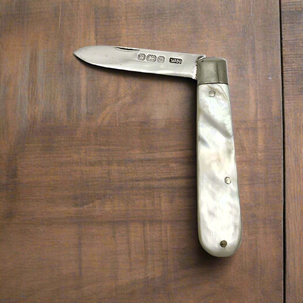 Silver fruit knife on a wooden table