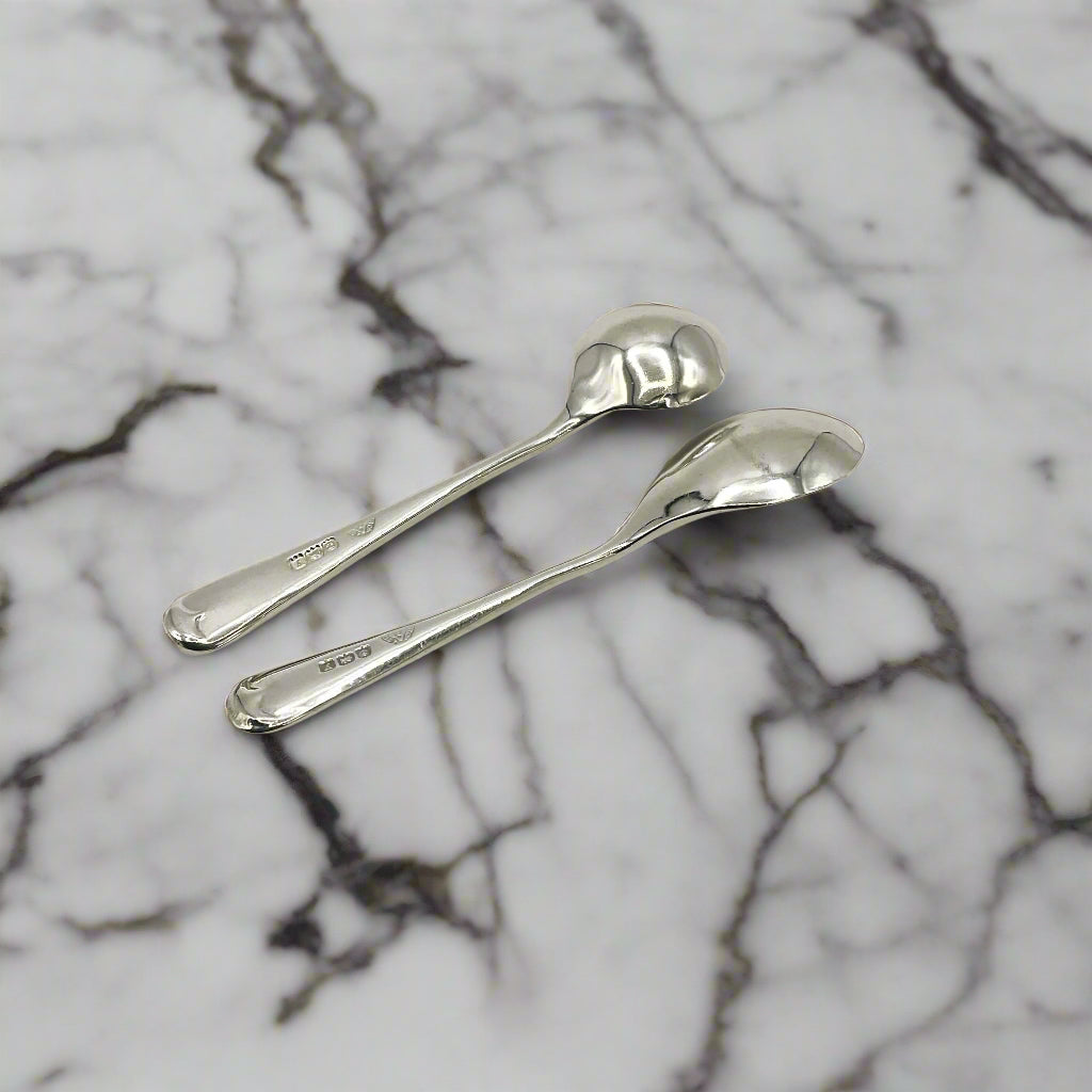 Pair of 1920s Antique Small Silver Salt Spoons