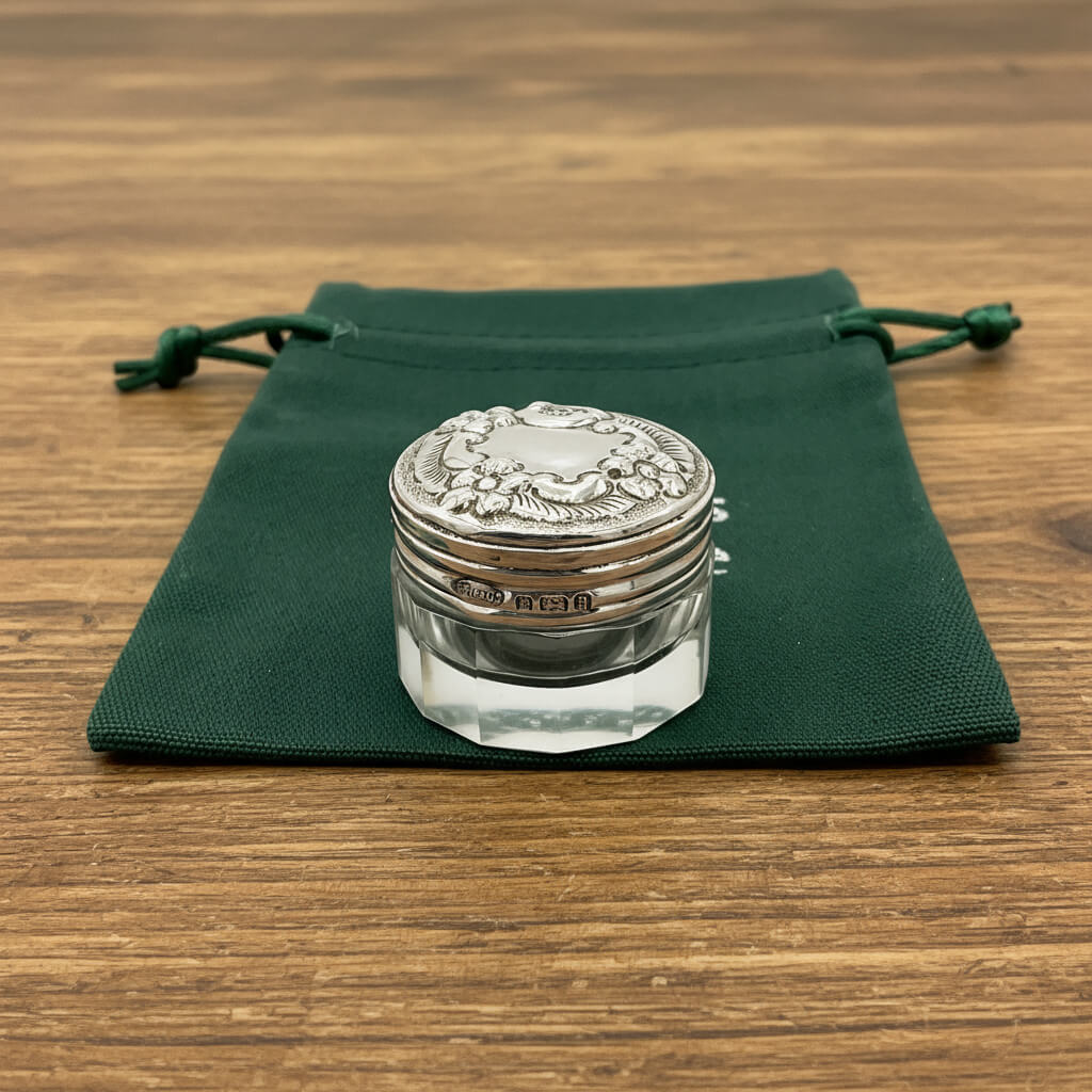 Antique 1900 Silver Lidded Glass Jar