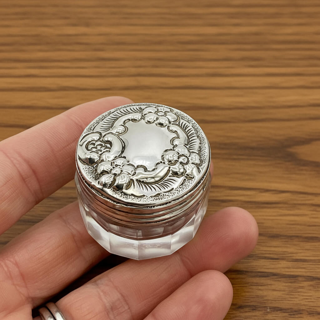 Antique 1900 Silver Lidded Glass Jar