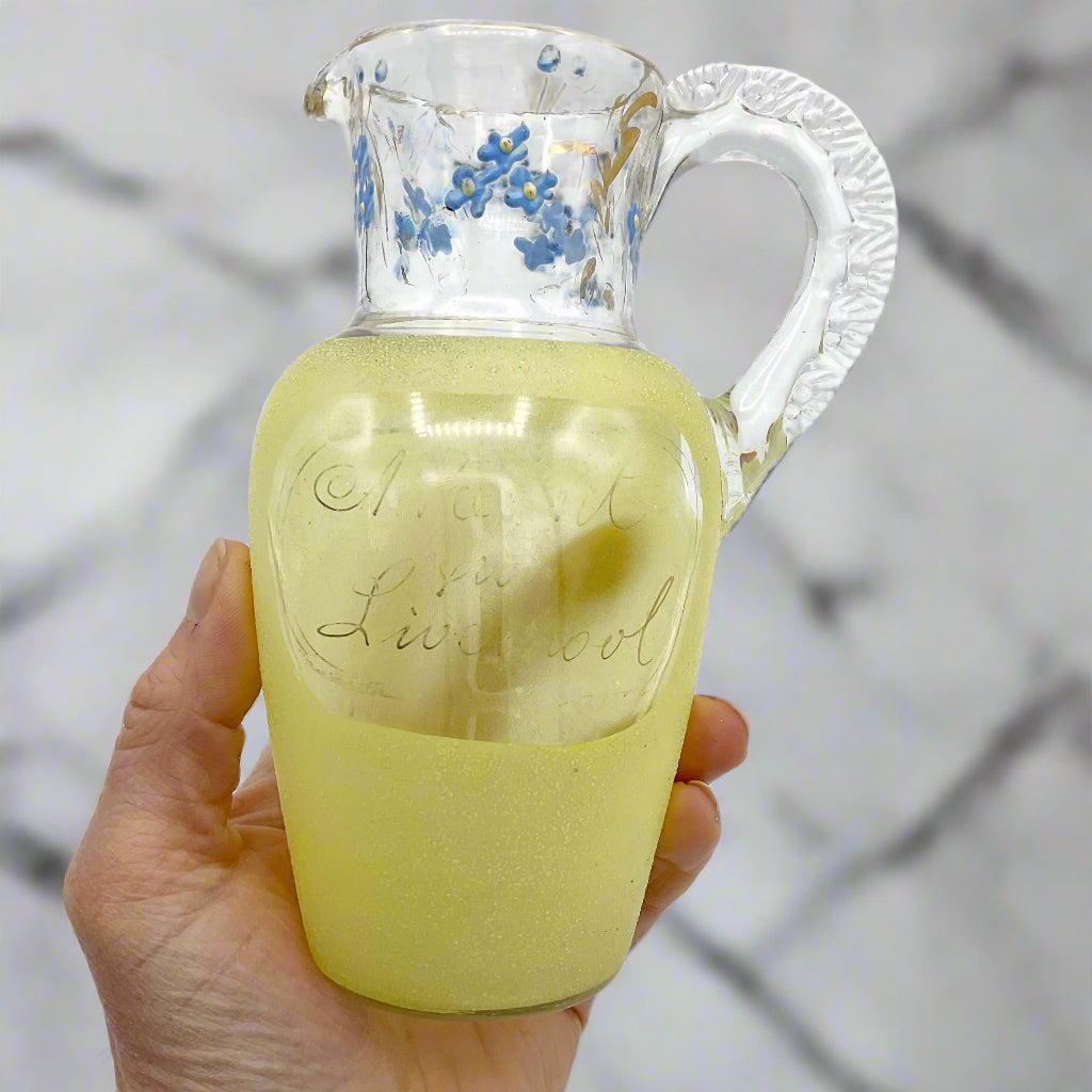 Small Vintage 1950s Glass Jug, 300ml held in a hand