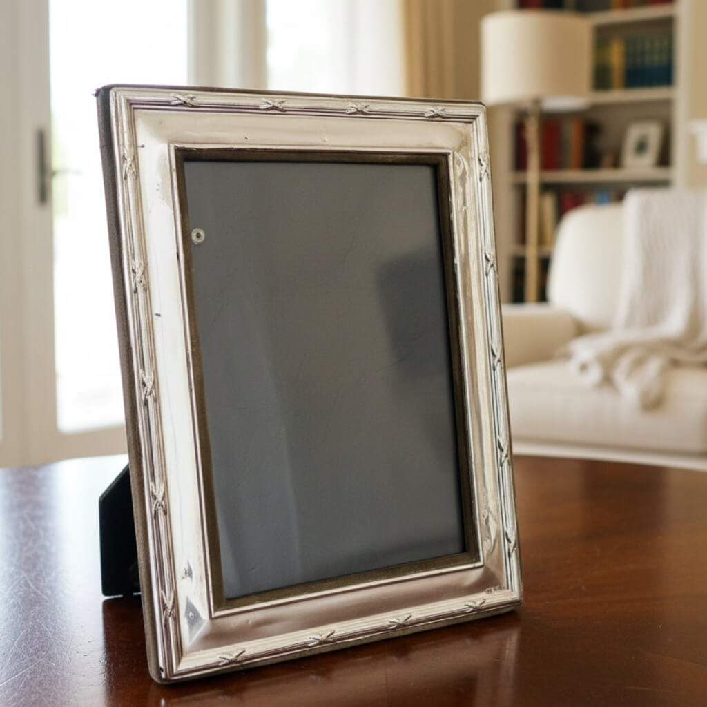 Sterling Silver Rectangular Photo Frame in a sitting room setting