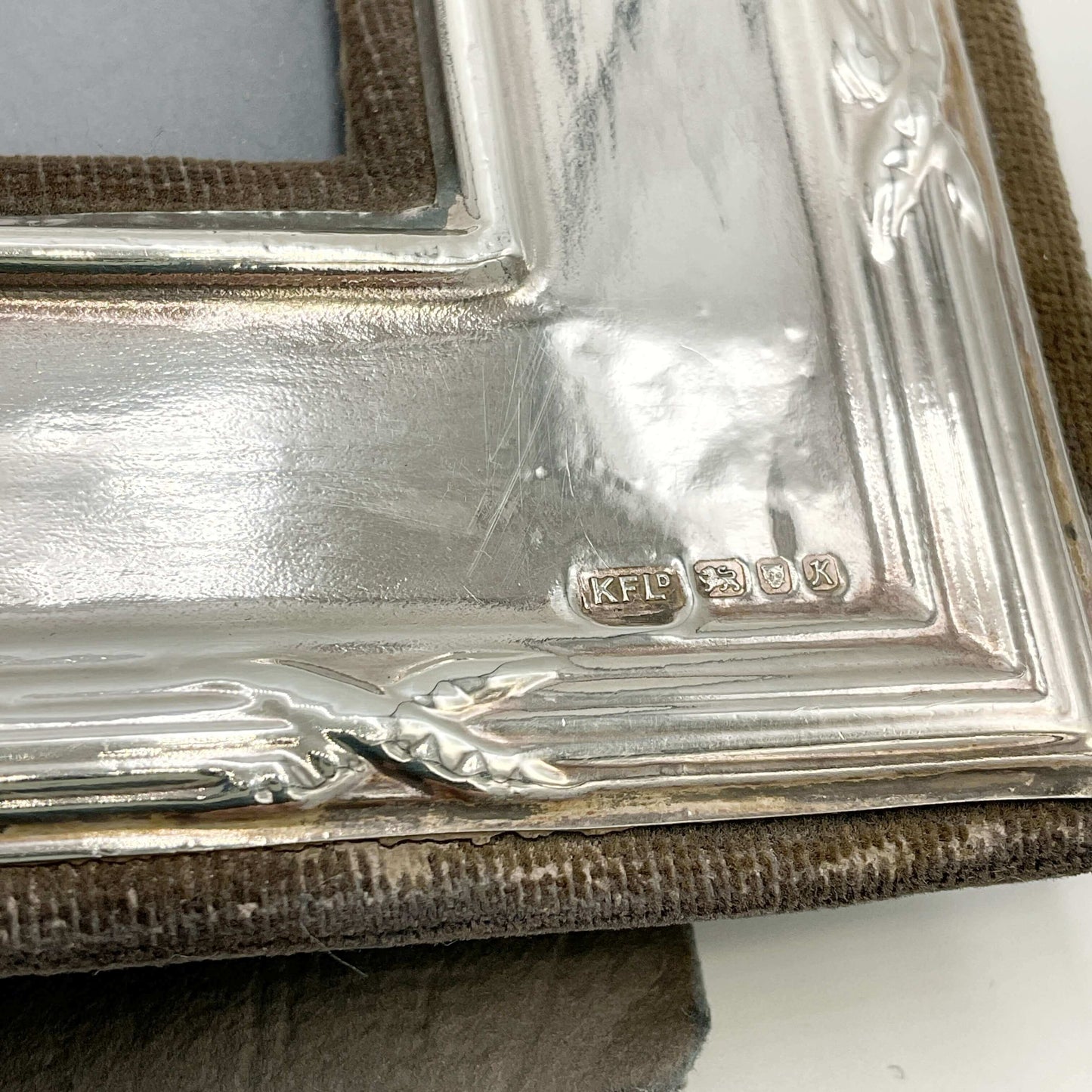 Sterling Silver Rectangular Photo Frame hallmarks close up