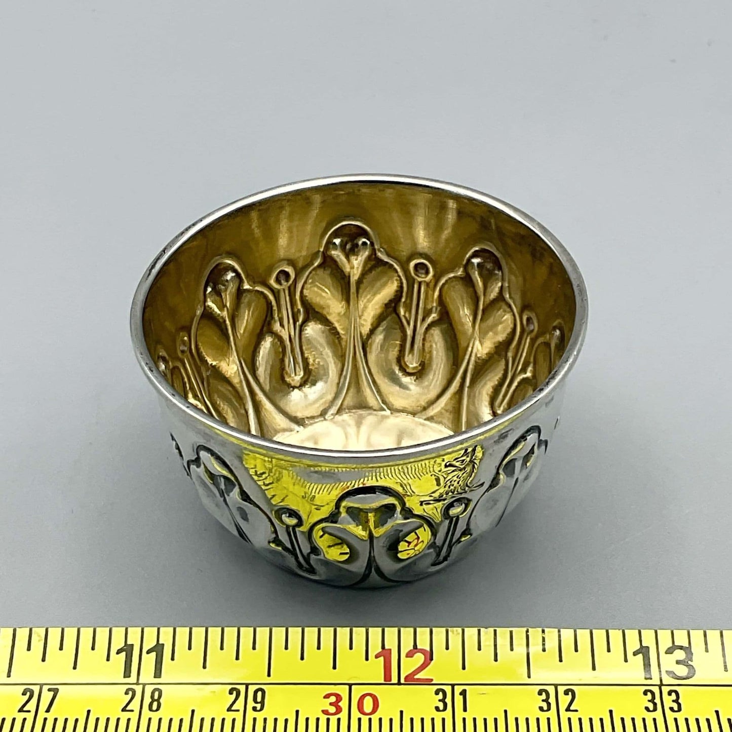 image shows gilded salt pot measures approx 4.6cm diameter