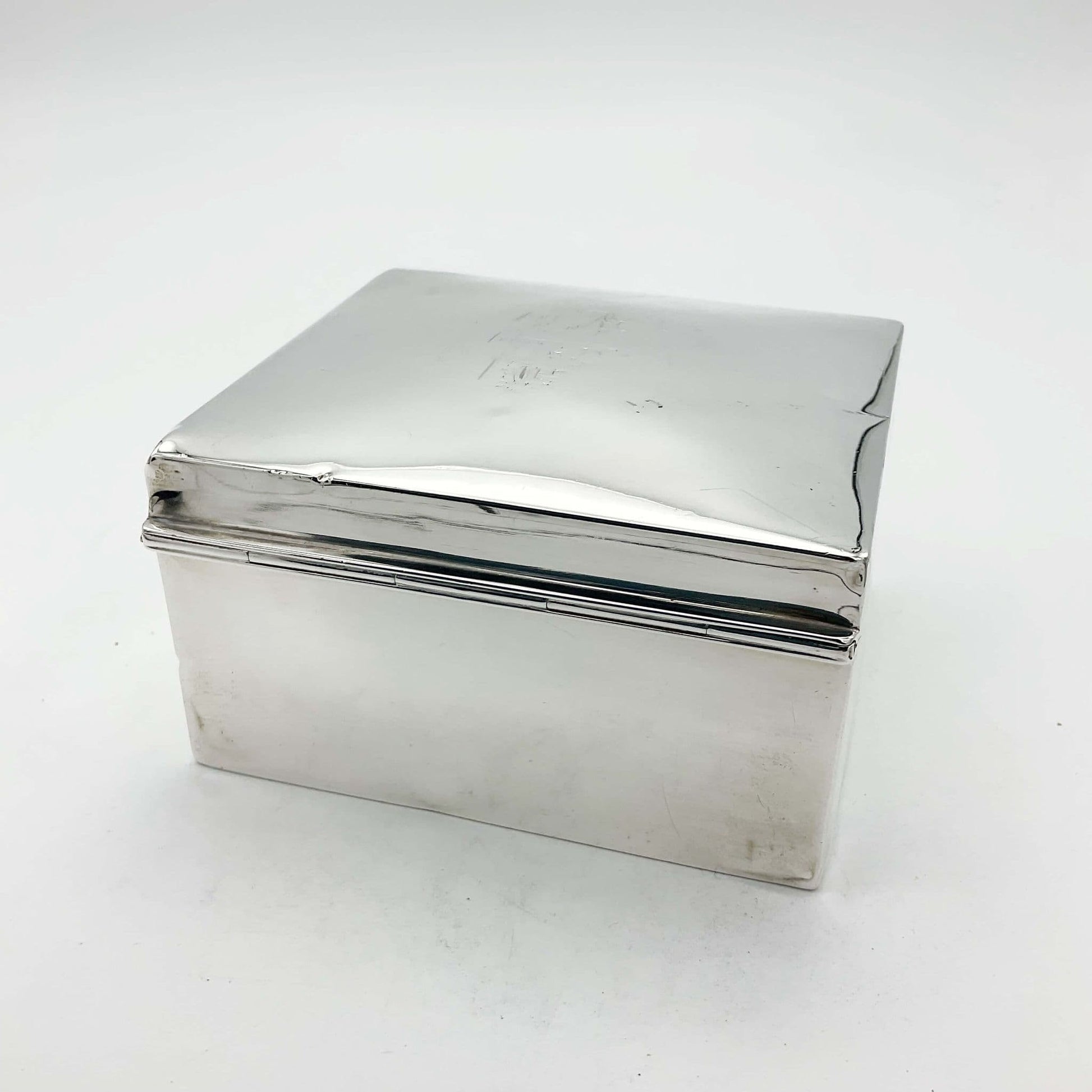 Back view showing the hinge of the Antique Sterling Silver Cigarette Box