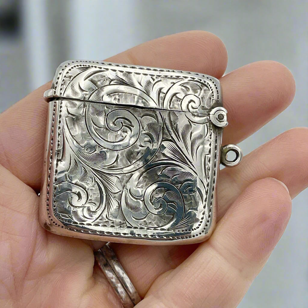 Antique 1906 Silver Vesta Case, Edwardian Match Safe – Beeches Vintage
