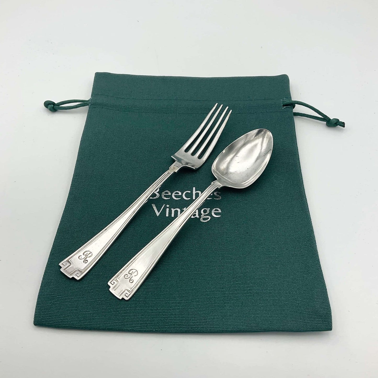 Antique Small Silver Spoon and Fork, Christening Gift