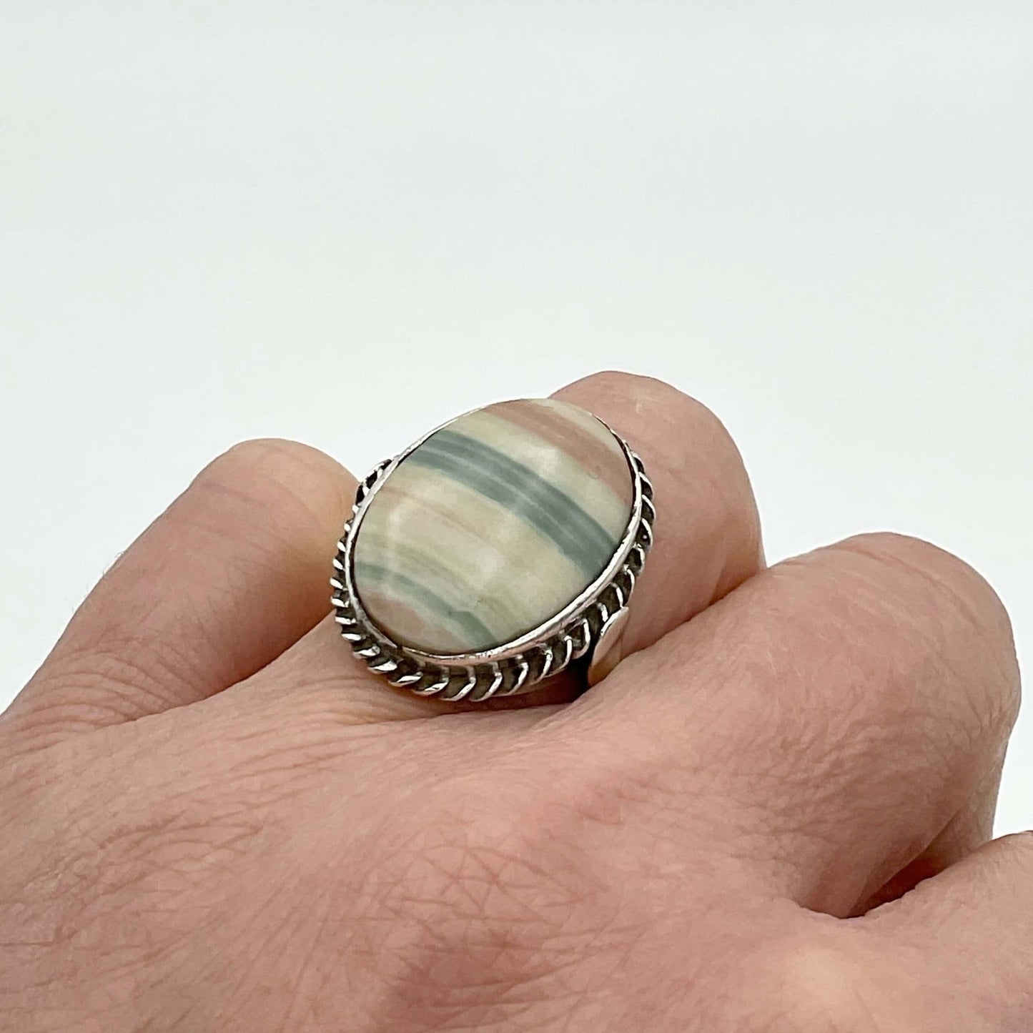 Banded Agate Silver Ring