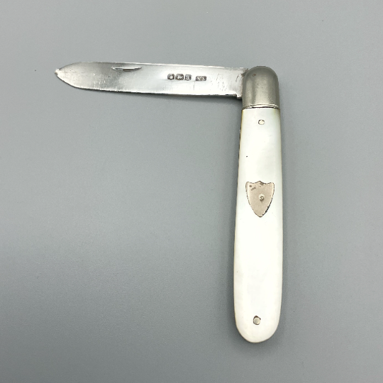 Antique Sterling Silver Fruit Knife, Pearl Handle, 1918 Hallmark