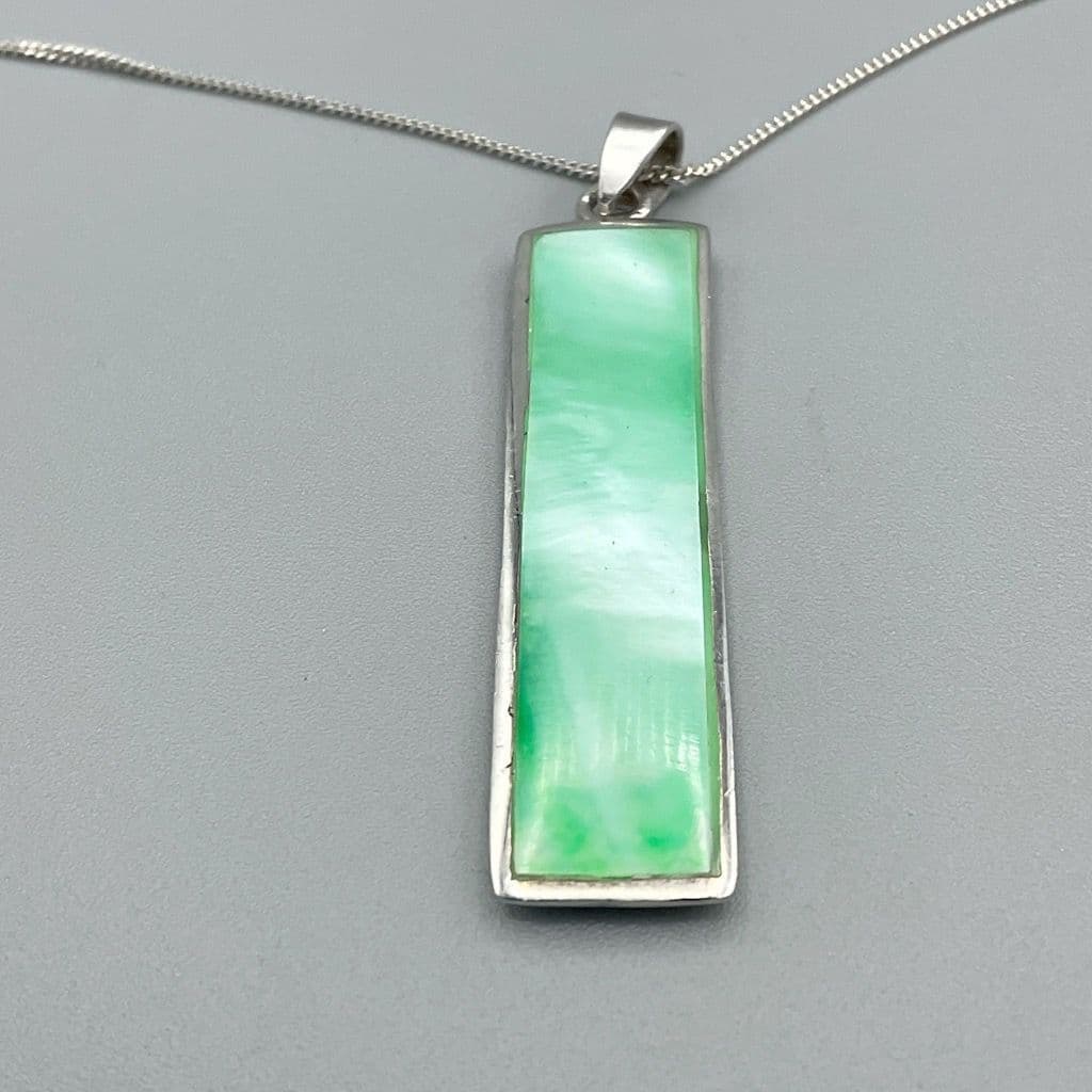 Green Mother of Pearl Pendant Necklace, Italian 925 Silver
