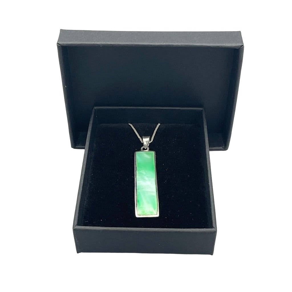Green mother of pearl pendant necklace in a presentation box