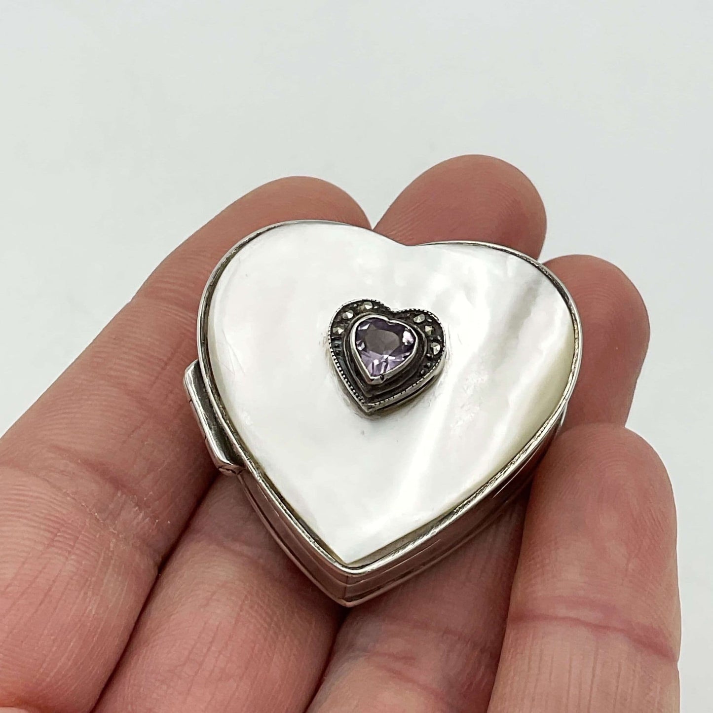 Heart Shaped Sterling Silver Pill Box, Gemstone Pill Case