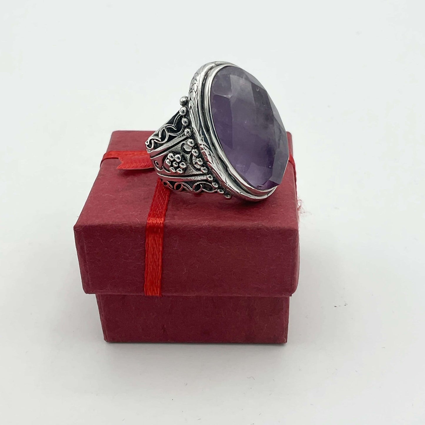 Large Purple Amethyst Sterling Silver Ring