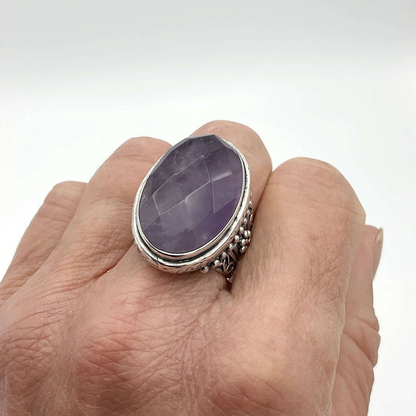 Large Purple Amethyst Sterling Silver Ring
