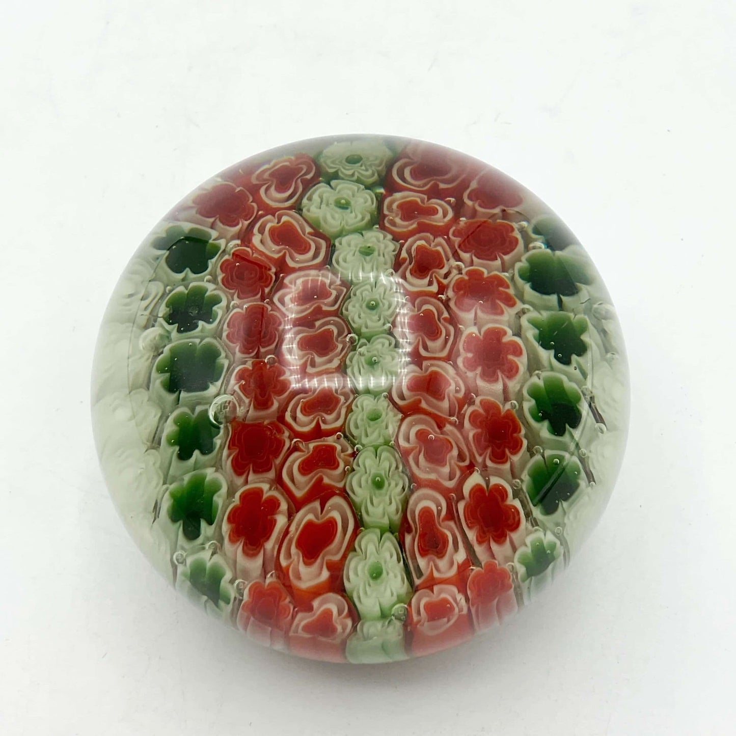 Millefiori Red Green and White Glass Paperweight