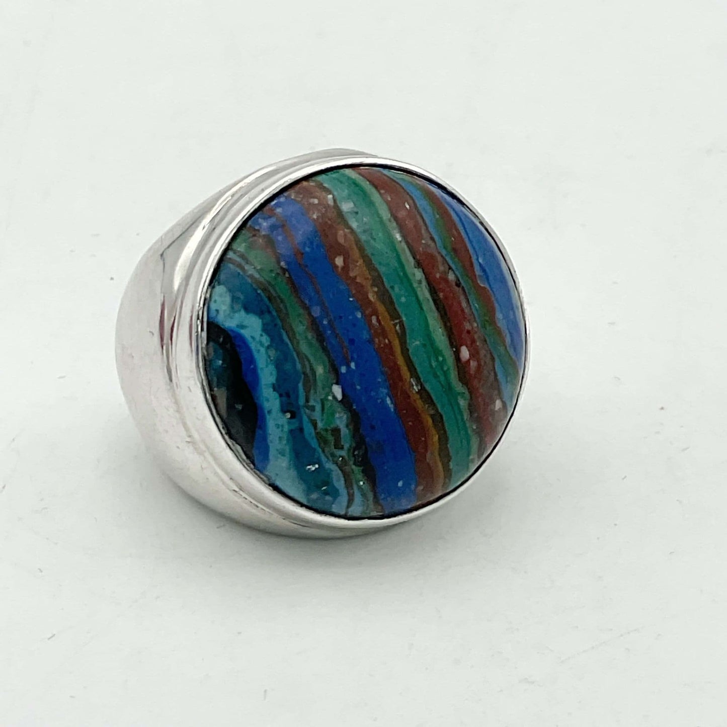 Multicoloured Rainbow Calsilica Silver Ring