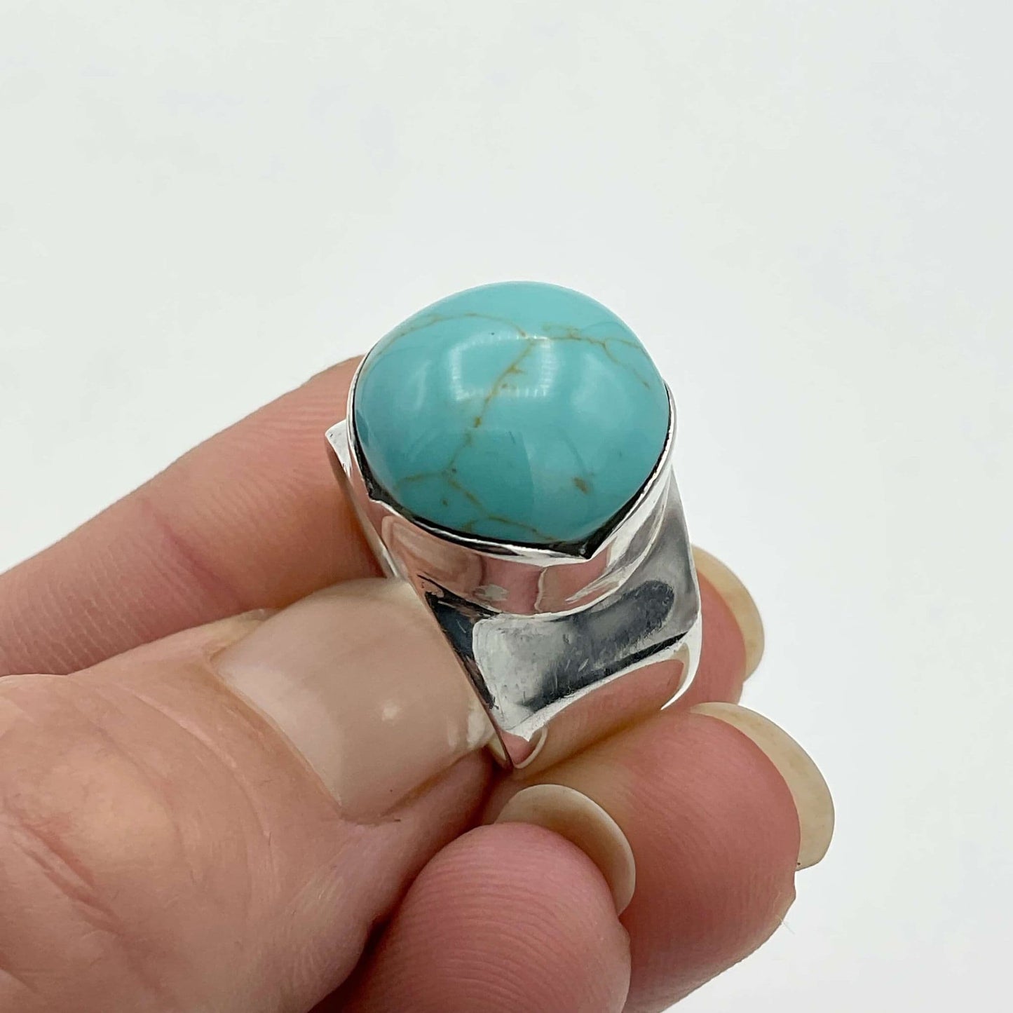 Polished Turquoise Silver Ring