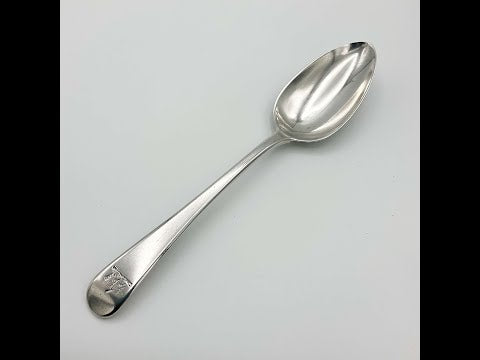video short of Antique silver dessert spoon hallmarked 1810