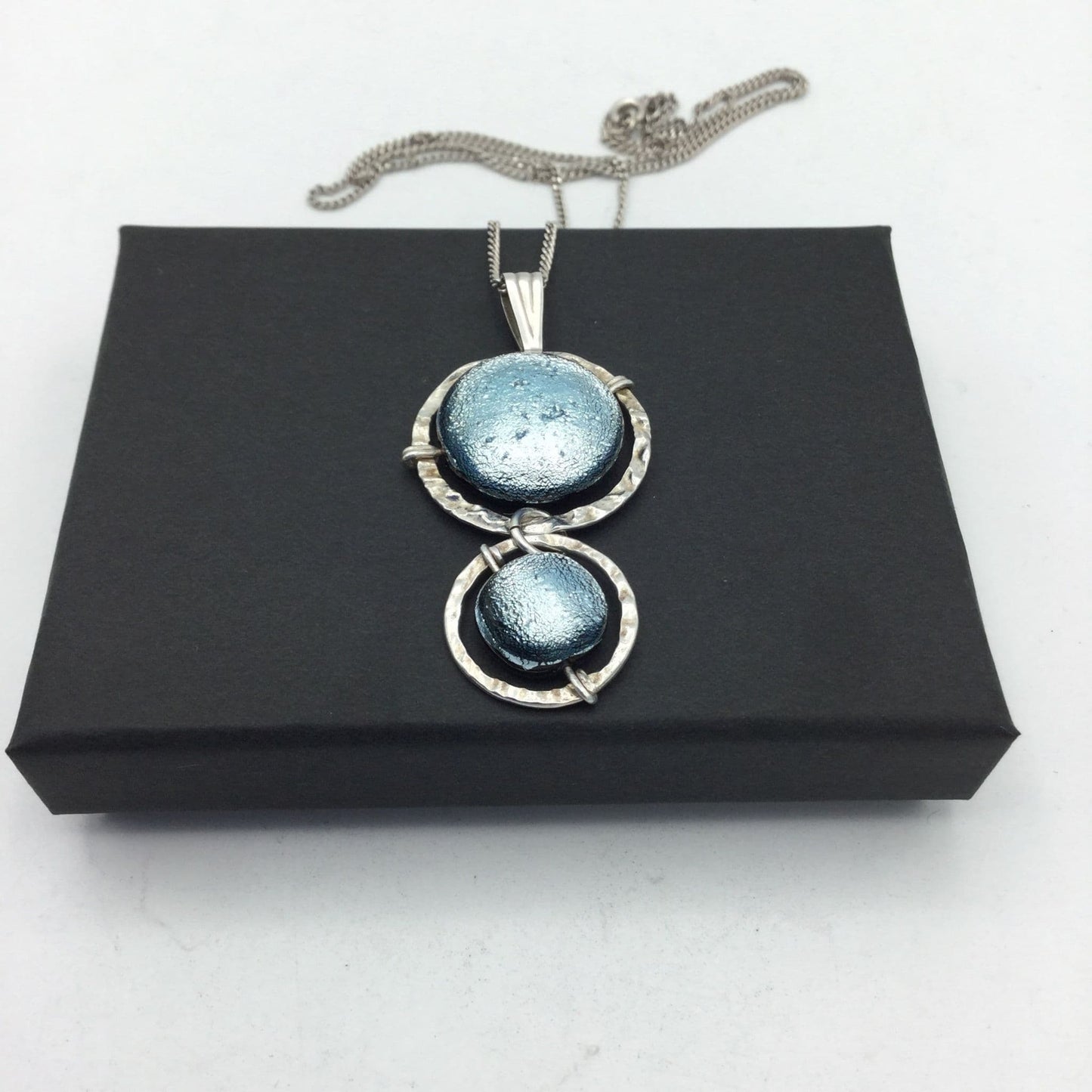 Shimmering Blue Glass Drop Pendant Necklace