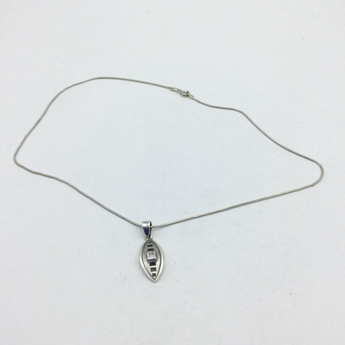 Silver Oval Pendant Necklace, Cubic Zirconia