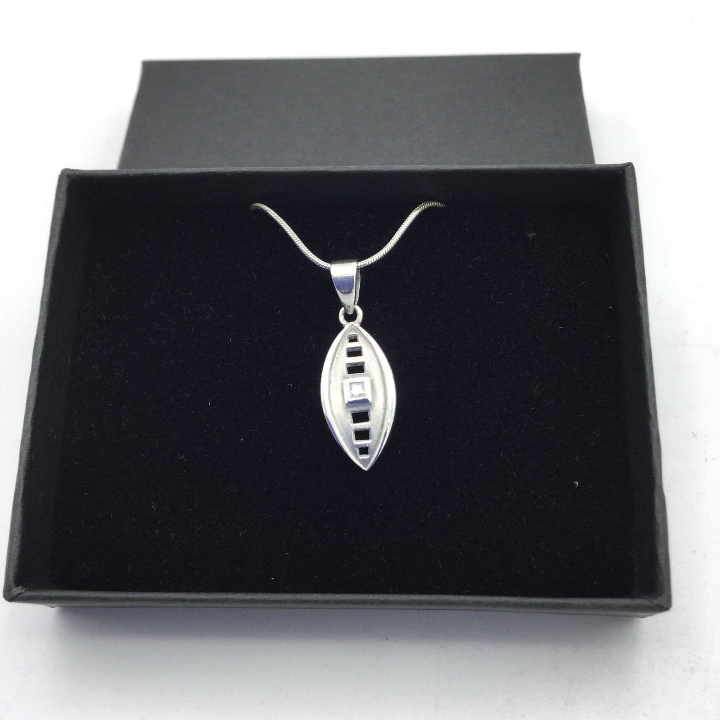 Silver Oval Pendant Necklace, Cubic Zirconia