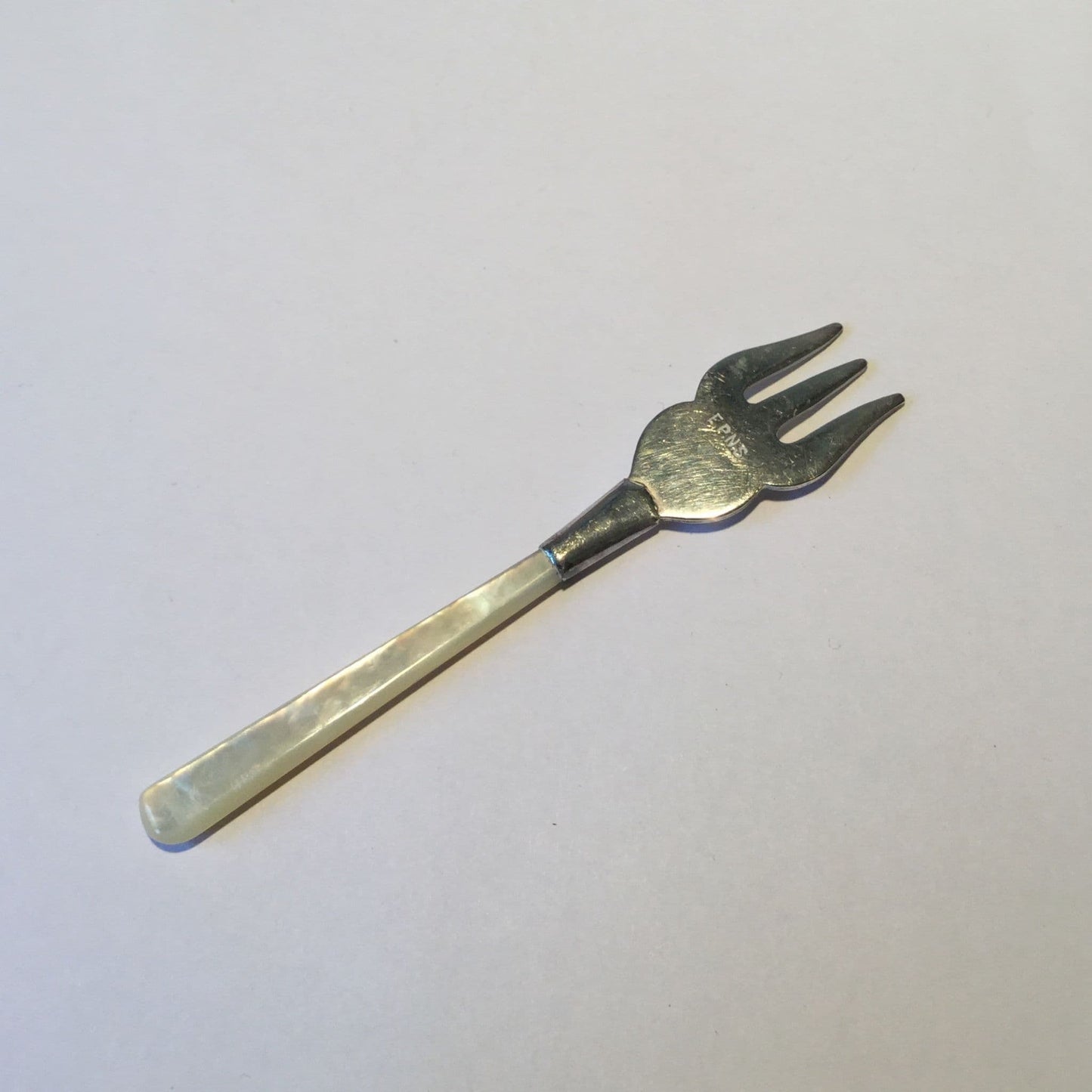 Small Silver Plated Cocktail Fork, Mother of Pearl Handle