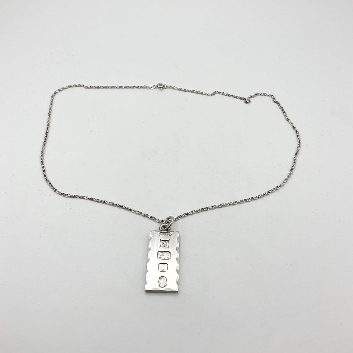 Sterling Silver Ingot Pendant Necklace, Hallmarked 1977