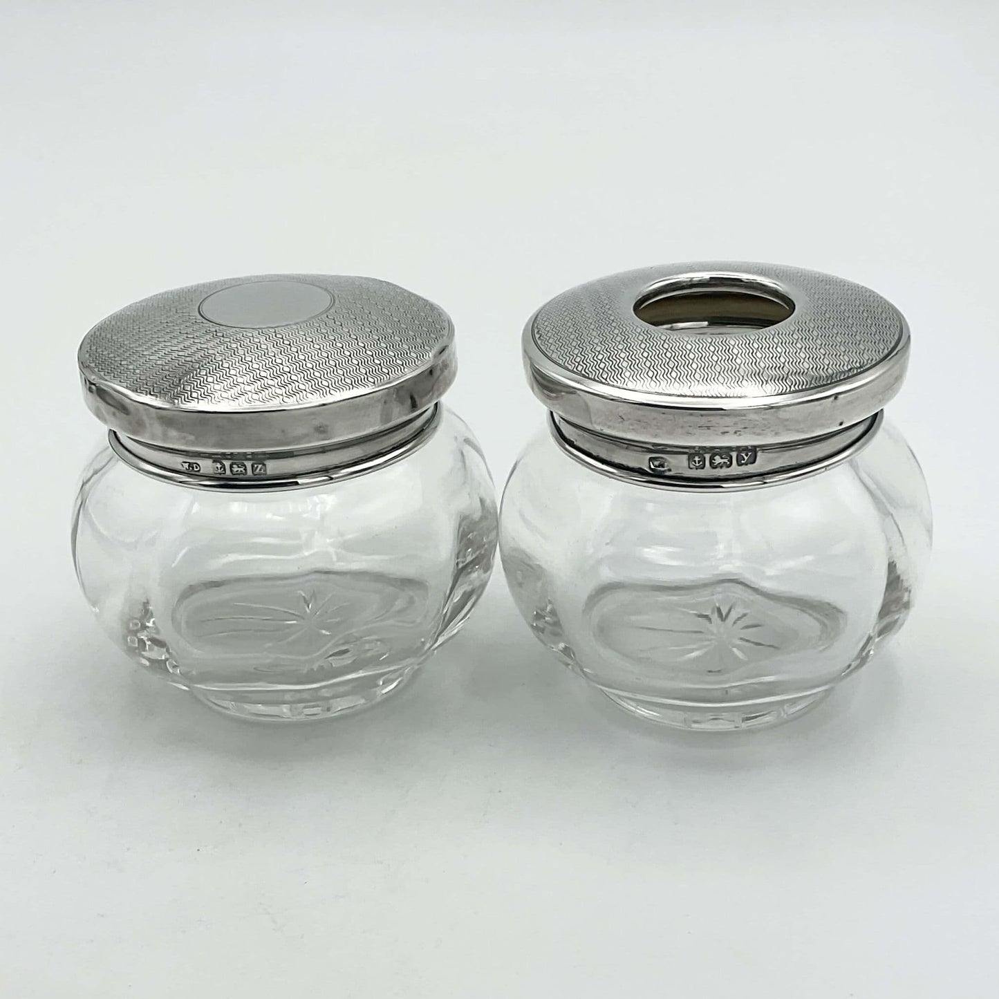 Antique 1920s Pair of Sterling Silver Vanity Jars