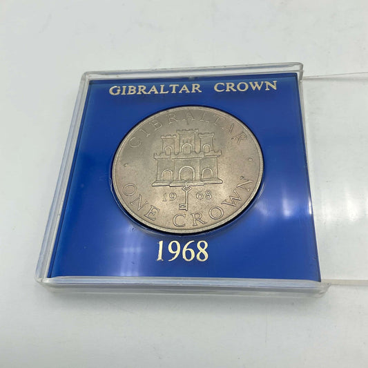Silver Gibraltar Crown coin in a blue case