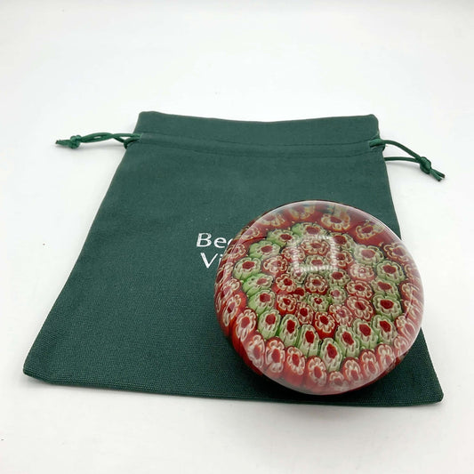 Round Millefiori Red and Green Glass Paperweight